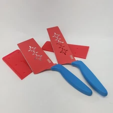 Set Of 2 Kuhn Rikon Slice & Serve Knives with Sheaths K65363 Blue Red