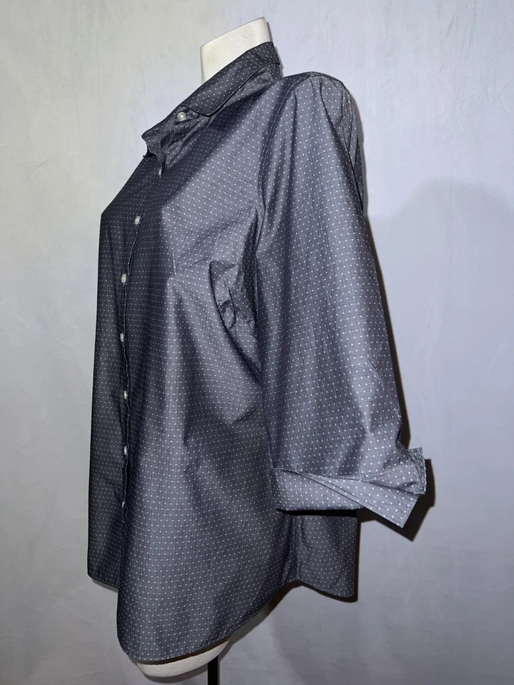 Camisa Lands’ End Top Para Mujer Talla 18W Negro Gris Diseño de Lunares Abotonada Manga 3/4 Foto 4 de 4