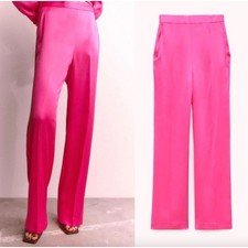 Zara High Rise Satin Wide Leg Trouser Pants Size S Preppy Maximalist Feminine