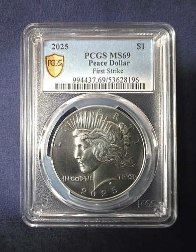 2025 PEACE SILVER PEACE DOLLAR MS69 FIRST STRIKE GOLD SHIELD ***LAST ONE***
