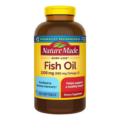 Nature Made Burp Less Fish Oil 1200 mg Omega-3 Softgels, 250 ct