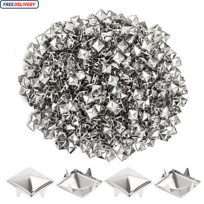 200 Pcs 10mm Silver Studs for Clothing Four-jaw Square Punk Spikes Pyramid S...