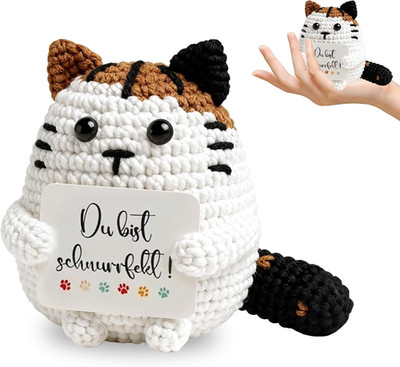 Positive Katze,Gestrickte Katze Positive Geschenke,  Glücksbringer Katze,Emotion