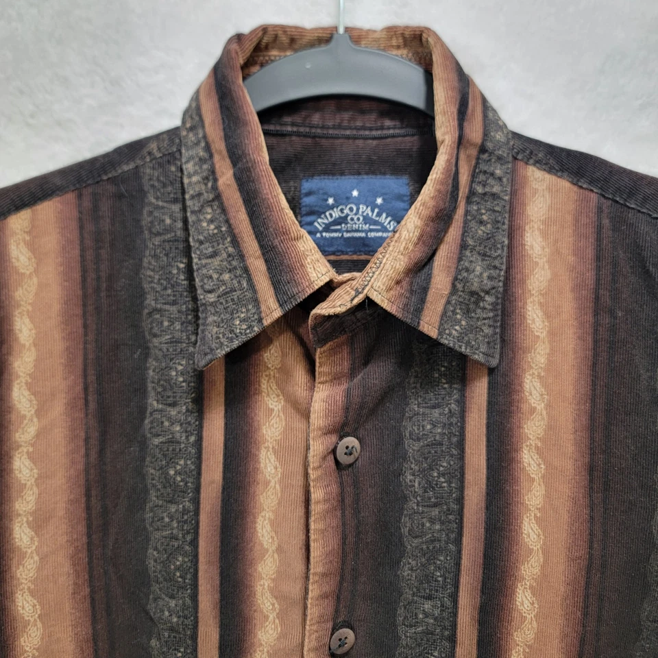 Indigo Palms Denim Tommy Bahama Corduroy Brown Aztec Paisley Abstract Mens S L/S - Image 2 of 4