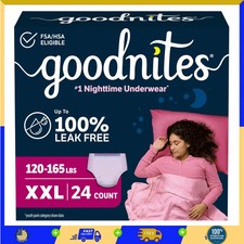 GoodNites Girls Nighttime Underwear, Size XXL, 24 Ct, 2 Packs of 12
