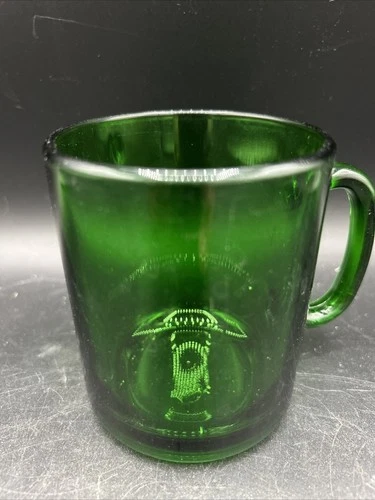 Four Green Glass Vintage Mugs From France