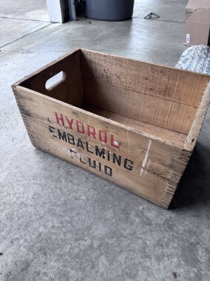 Antique Hydrol Red Embalming Fluid Wooden Crate Box Funeral Supply Used