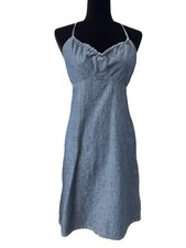 Vintage Y2K GAP Denim Slip Dress Size 4 Blue br Halter Strap Mini 2001