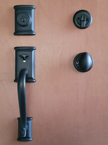 Vintage Kwikset Ashfield Matte Black Front Entry Door Handle Knob Handleset Lock