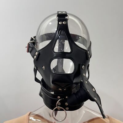 Hood Capuchon Bondage PVC Cuir - Harnais Tête Avec Gag Amovible - Neuf - Adulte BDSM