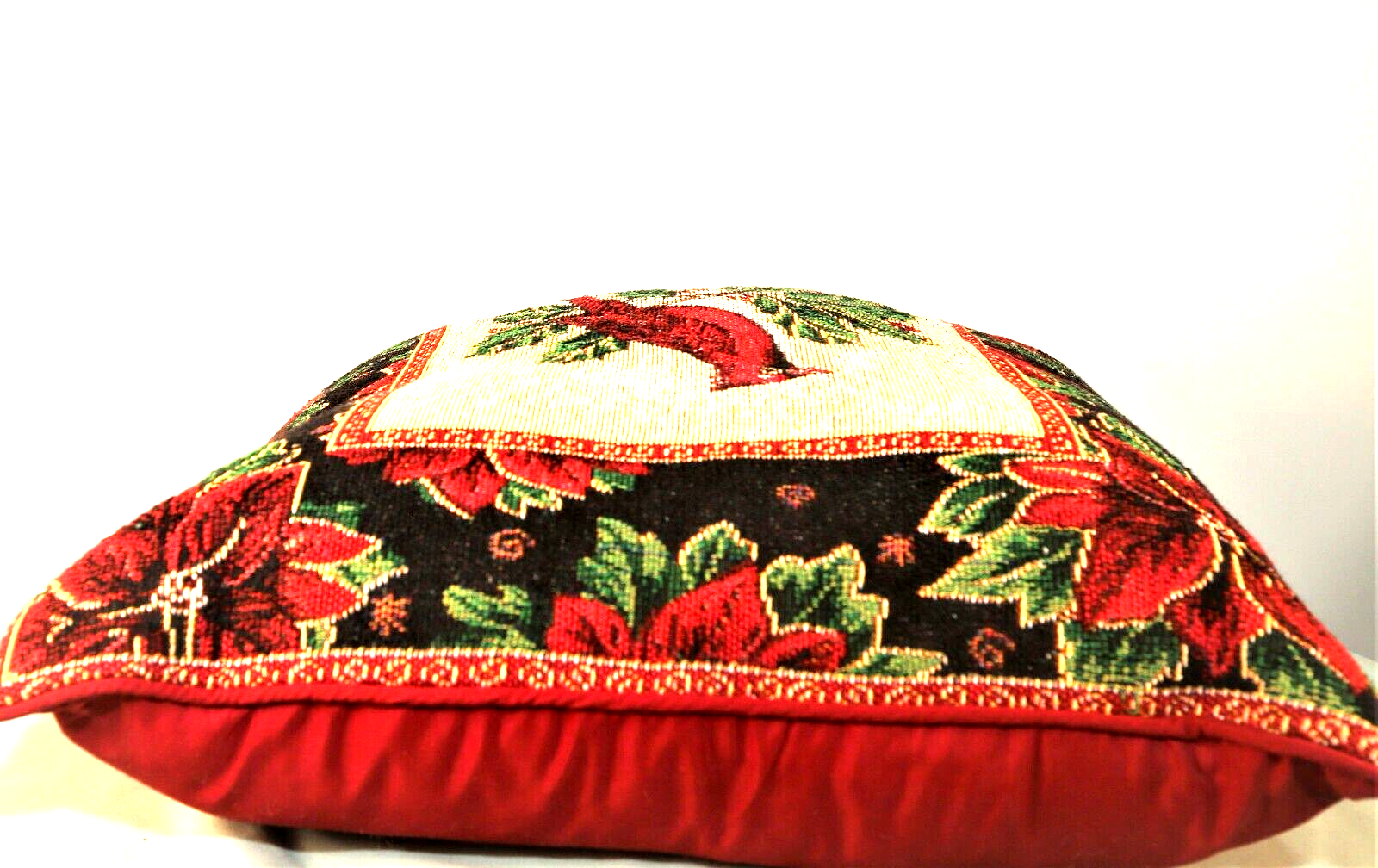 St Nicholas Square Red Cardinal Pillow & Poinsettia Decorative Needlepoint 17" eBay