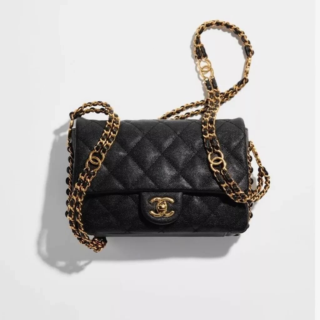 authentic rare navy Chanel Classic Flap with CC gold double chains - new