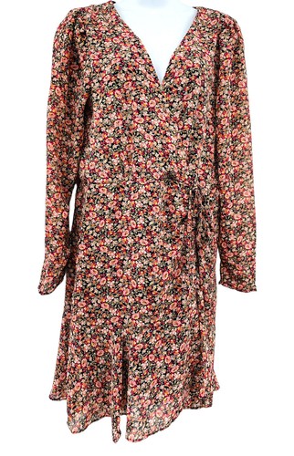 Mini vestido envolvente floral azafrán Dex para mujer talla grande dobladillo con volantes - Imagen 3 de 15