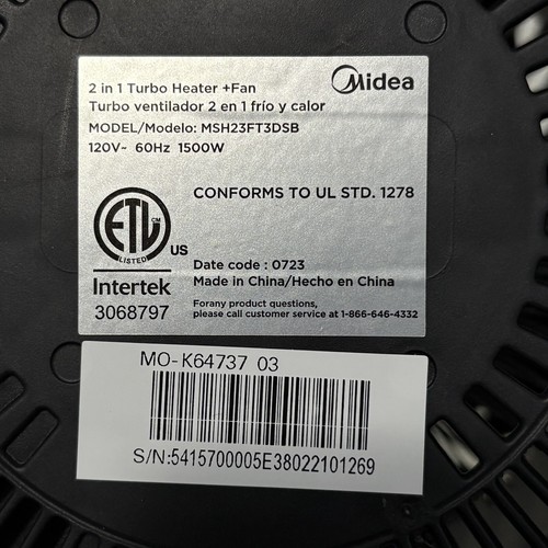 Midea 2-in-1 Digital Turbo Heater + Fan, MSH23FT3DSB, Black - Picture 12 of 13
