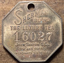 Chicago, Illinois IL John Sexton & Co. Tea and Coffee Credit Charge Coin Fob