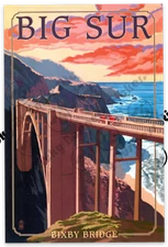 Large Big Sur Bixby Bridge Nostalgic Vintage Vinyl Sticker Monterey California