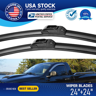 24''/24'' Front Windshield Wiper Blades Set Fit FOR DODGE RAM 1500 2002-2008 Black