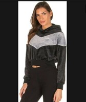 Nike Heritage Velour Sportswear Crop Hoodie Sweatshirt S Black Gray BV5054-010