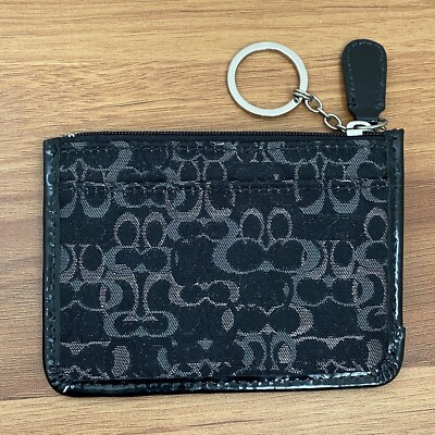 COACH F43352 Optic Signature Lurex Black Coin Purse Zip Card