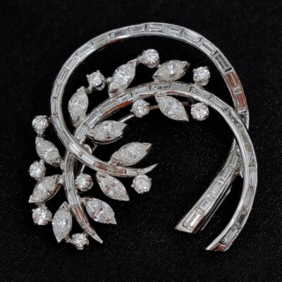 ELWOOD VAN CLEEF PLATINUM-DIAMOND BROOCH 72 DIAMONDS 4.75 CARAT 999 PLATINUM