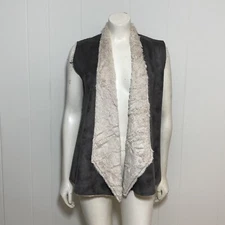Cullen Vest Womens Small Gray Faux Suede Fur Lined Open Front Waterfall