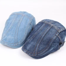 Men Denim Golf Driving Flat Cap Hat Gatsby Beret Summer Sun Caps Newsboy Vintage