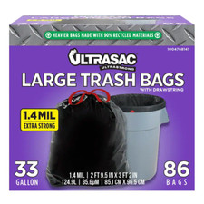 33 Gal. Black Large Drawstring Trash Bags 86-Count 