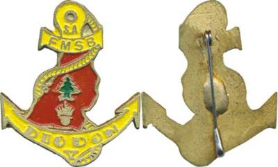 8th R.P.I.Ma, F.M.S.B, DIODON V, S.A. on yellow, gold metal, Local Lebanon