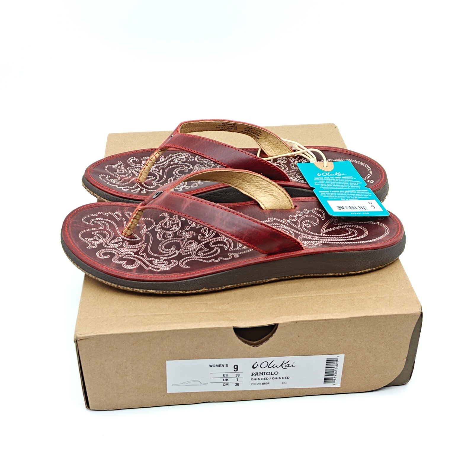Olukai Womens Paniolo Flip Flop Thong Sandals in Red Leather Size 7-9 20129