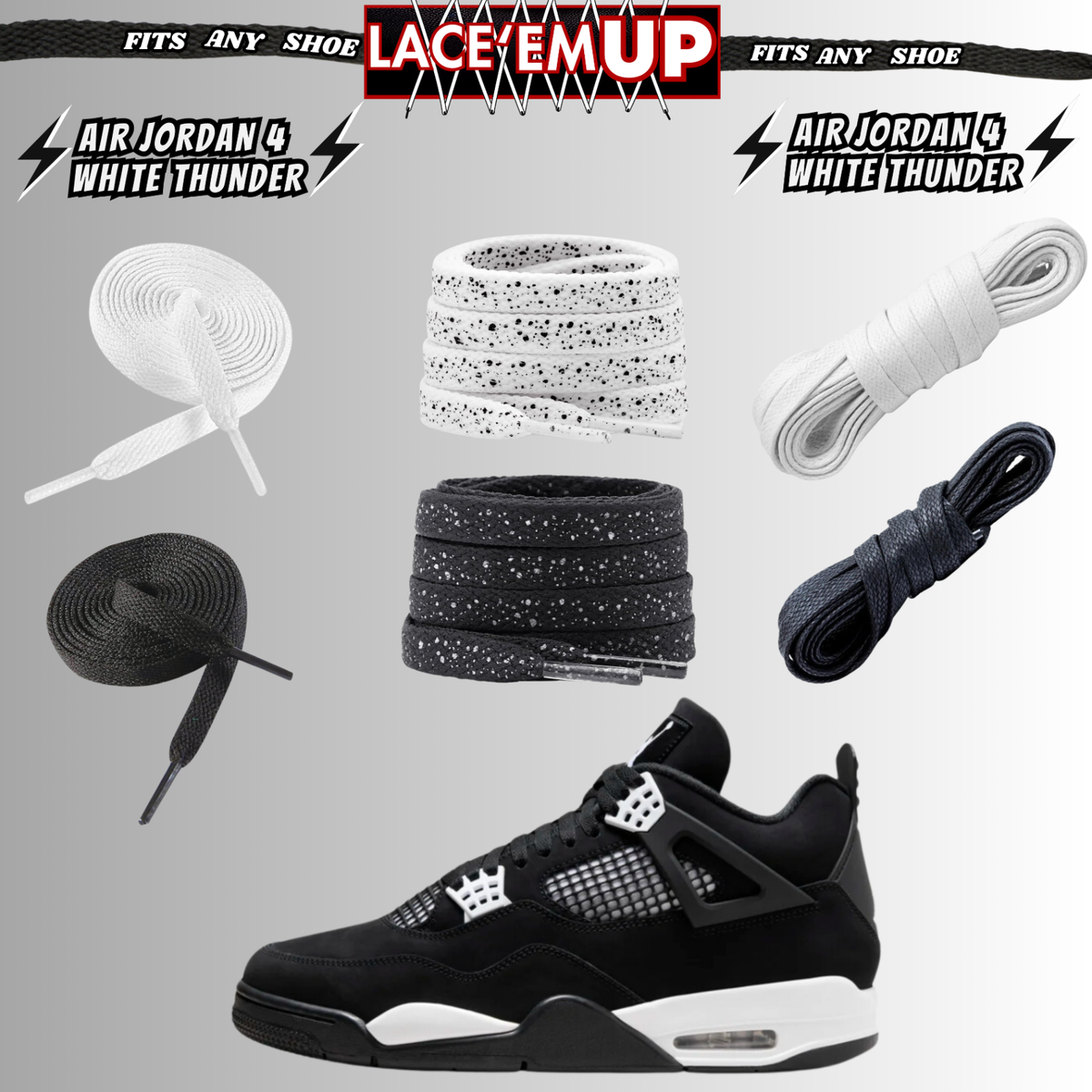 PREMIUM Shoe Laces REPLACEMENT FOR AIR JORDAN THUNDER WHITE