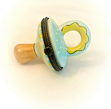 PACIFIER TRINKET BOX Baby Girl or Boy Green Hing First Tooth Lock Hair Keepsake