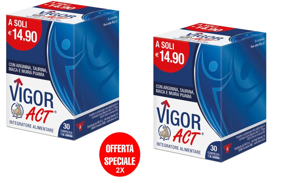 VIGOR ACT 60 cpr con Taurina Arginina Maca e Muira Puama - Contrasta L'impotenza