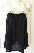 WOMENS Summer Tank Top Blouse Black With CROCHET Lace Straps Size Medium