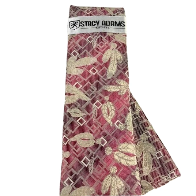 Stacy Adams Men's Tie Hanky Set Fuchsia Pink Bone Cream Microfiber 3.25" Wide - Image 2 of 3