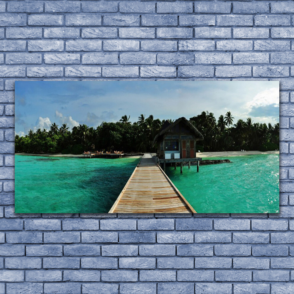 Tableau plexiglas 140x70 cm deco murale mer pont arbres architecture