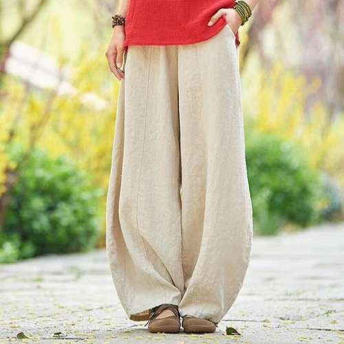 Damen Baumwolle Leinen Baggy Freizeit Haremshose Damen Sommer weites Bein Hose - Bild 13 von 25