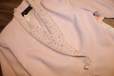 VTG NWT ELETRA CASADEI baby pink blazer pearls rhinestones Vegas glam sz 6P USA