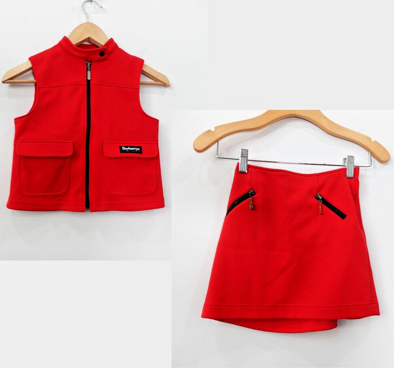 Conjunto de Vestido Burberry Vintage Y2K Niñas 6 7 Od Escuela Lujo Punk Rojo Brillante
