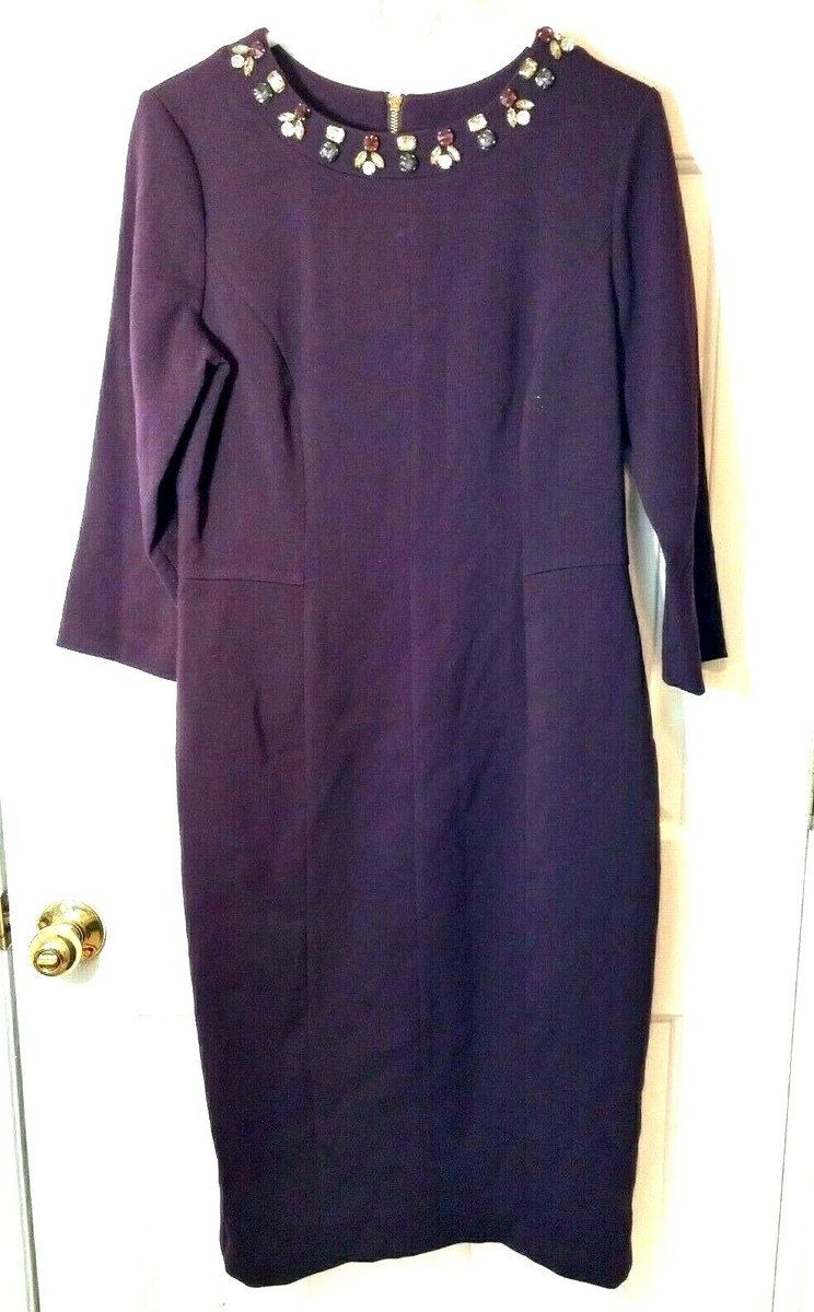 eliza j burgundy dress ELIZA J Women's Burgundy Embellished Neckline Polyester Blend Sheath Dress  12