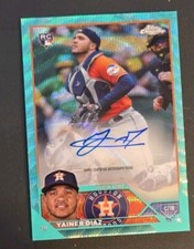 YAINER DIAZ 2023 Topps Chrome Update AQUA WAVE REFRACTOR AUTO RC /199 Astros