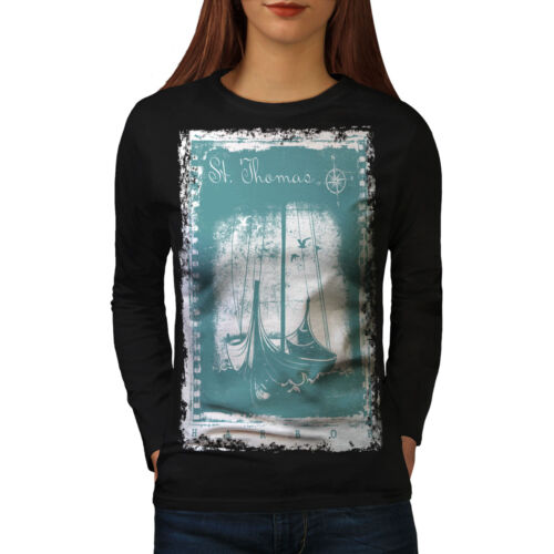 T-shirt femme à manches longues vintage voilier Wellcoda, design décontracté marin - Photo 1/5