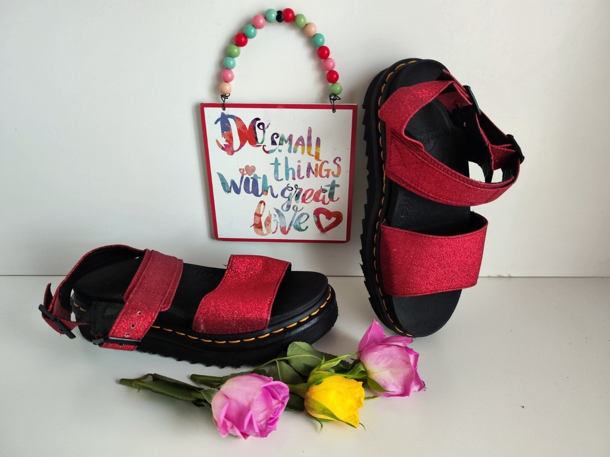 Wedding Dr Doc Martens Voss red glitter strap sandals UK4 EU37 US6