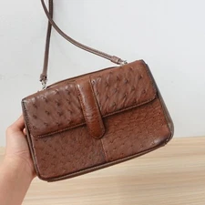 Vintage Ostrich Leather Crossbody Saddle Bag Exotic Purse Flap Sling Classic 90s