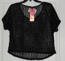*JULIE’S CLOSET NET BLOUSE TOP SIZE L JUNIOR BLACK SEQUENCES MADE IN USA NWT