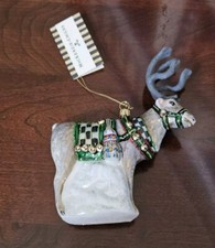 NIB MACKENZIE CHILDS SANTAS REINDEER DEER COURTLY CHECK CHRISTMAS GLASS ORNAMENT