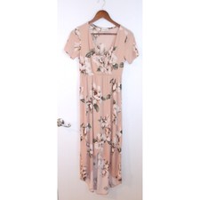 Story Floral Maxi Dress Hi-Lo Faux Wrap Short Sleeve Peach Size M /#5198