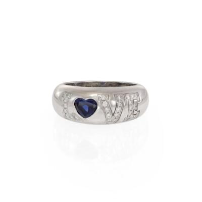 Chopard LOVE Diamond Blue Heart Sapphire 18k Wide Gold Dome Band
