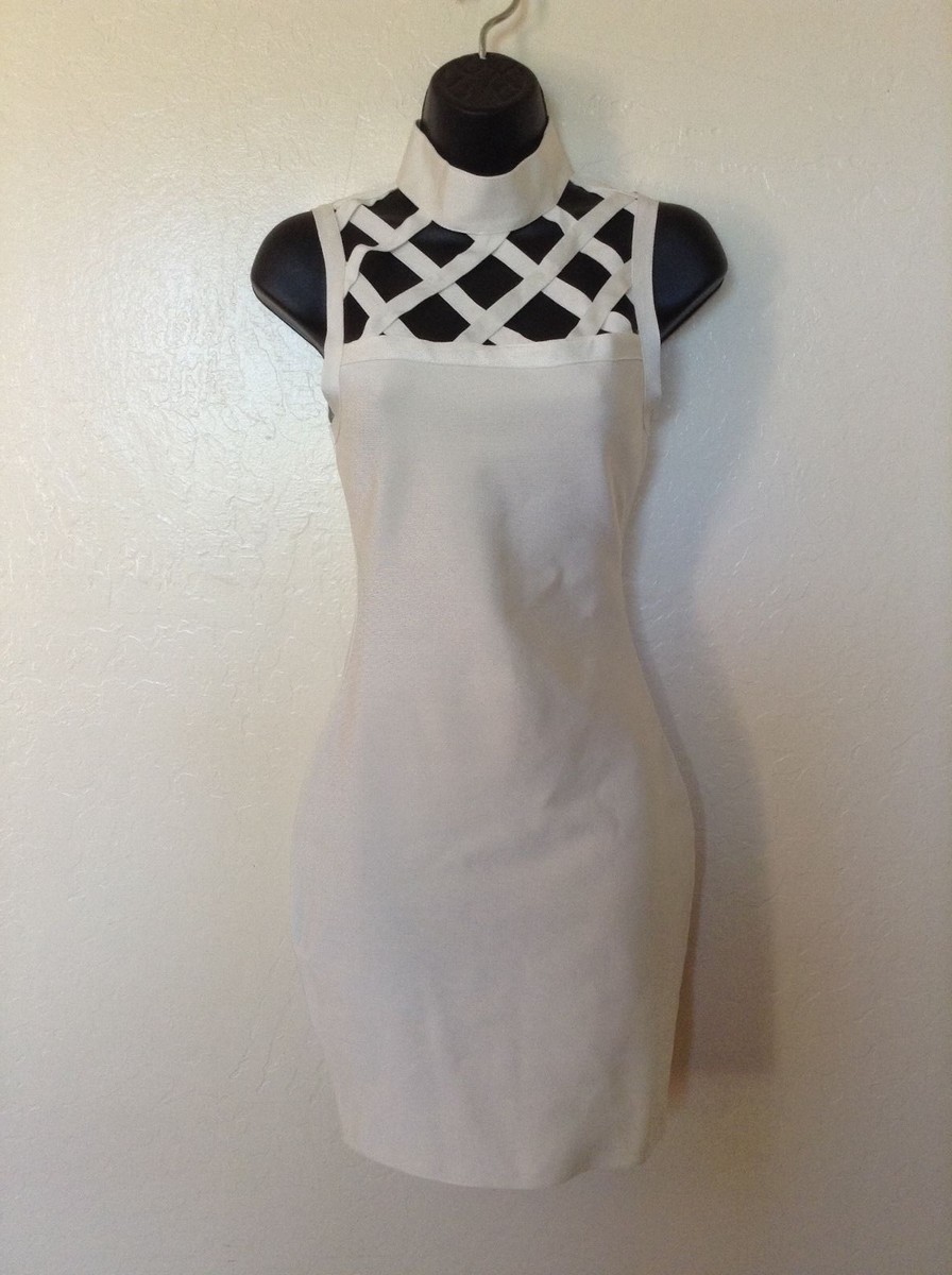 NEW MISSGUIDED Ivory Bandage Strappy Cutouts*High Neck*Fitted Dress*UK 8/US  4