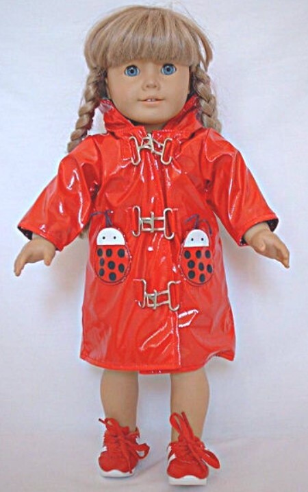 American Girl Doll Ladybug Raincoat Set with Red Boots and Umbrella-image