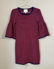 Sail To Sable Knit Red and Navy Striped Bell Sleeve Dress Size XS